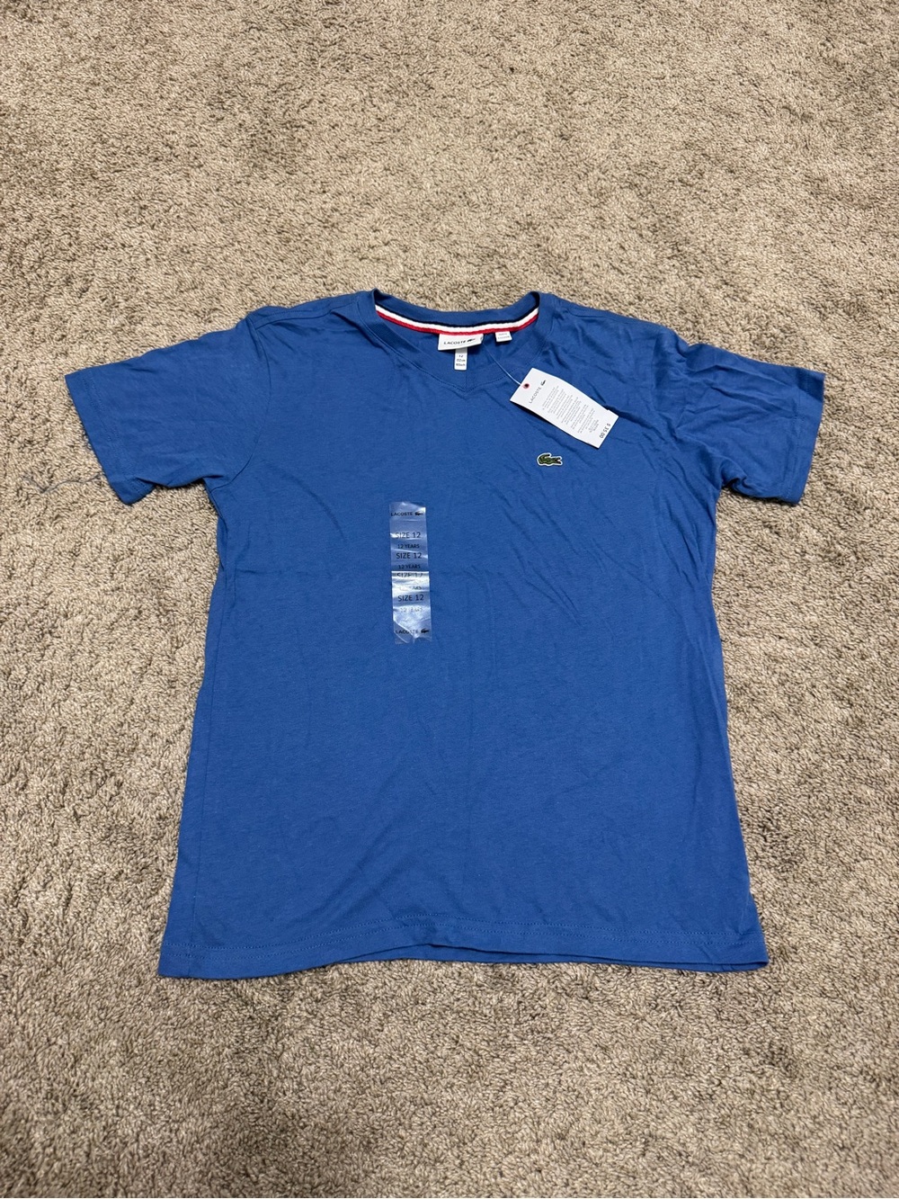 NWT 12 Youth Boy’s Lacoste V-Neck T-Shirt Blue